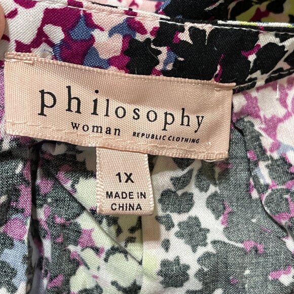 Philosophy Tunic Top Blouse Purple Pink Yellow Size 1X Viscose - Picture 4 of 8